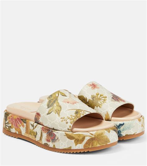 gucci floral slodes|Gucci floral platform slides.